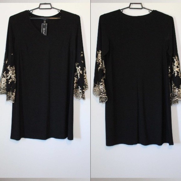 NWT MSK Bell Sleeve Shift Dress Black Gold Sleeve Women's Plus Size 1X H14730 - Picture 13 of 14